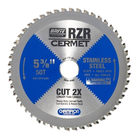 Brute Platinum 5-3/8in Brute RZR Cermet Tipped Circular Saw Blades for Stainless Steel, 50 Teeth, 20mm Arbor CHA RZR-538-50-ST